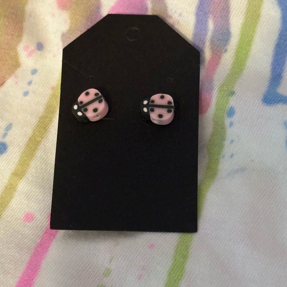 Pink Ladybug Kids Earrings